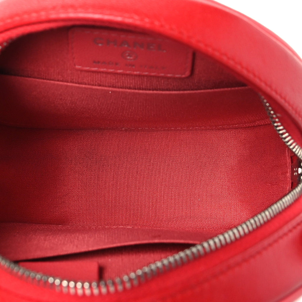 Calfskin Quilted Bi-Color CC Round Clutch With Chain Pink Red