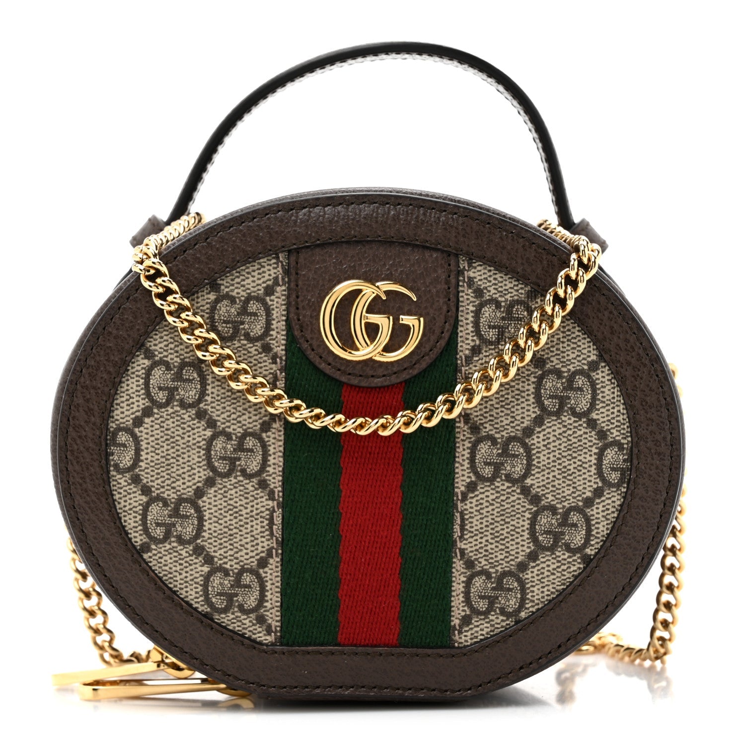 GG Supreme Monogram Top Handle Web Mini Ophidia Round Shoulder Bag Brown