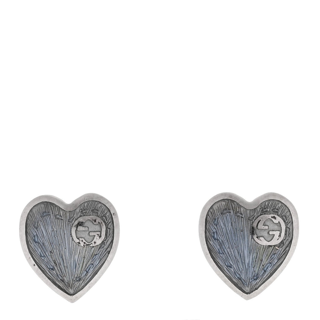 Sterling Silver Enamel Interlocking G Heart Stud Earrings Blue