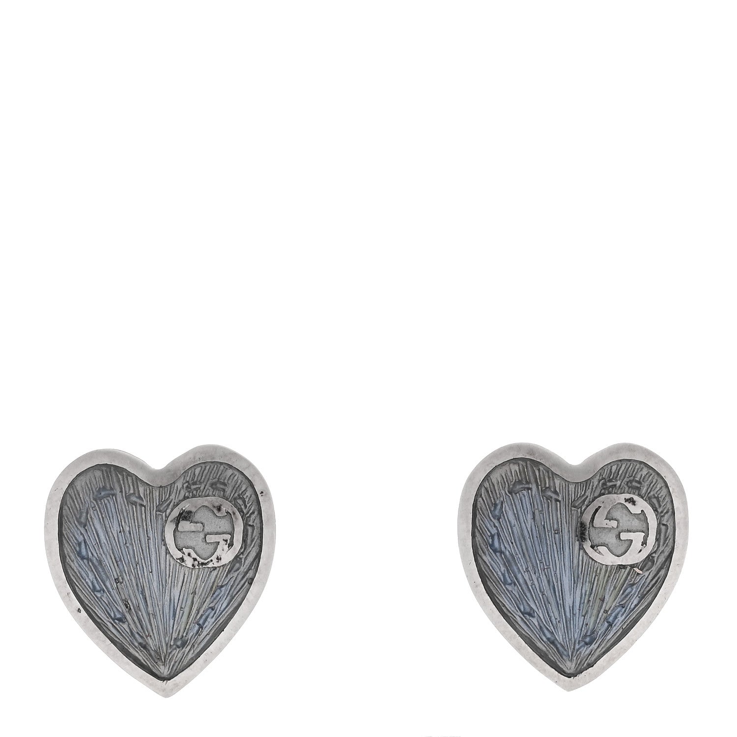 Sterling Silver Enamel Interlocking G Heart Stud Earrings Blue