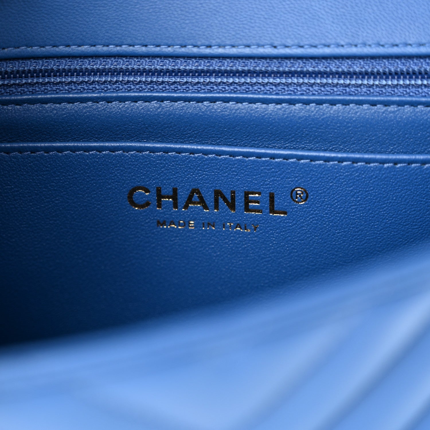 Lambskin Chevron Quilted Mini Rectangular Flap Blue