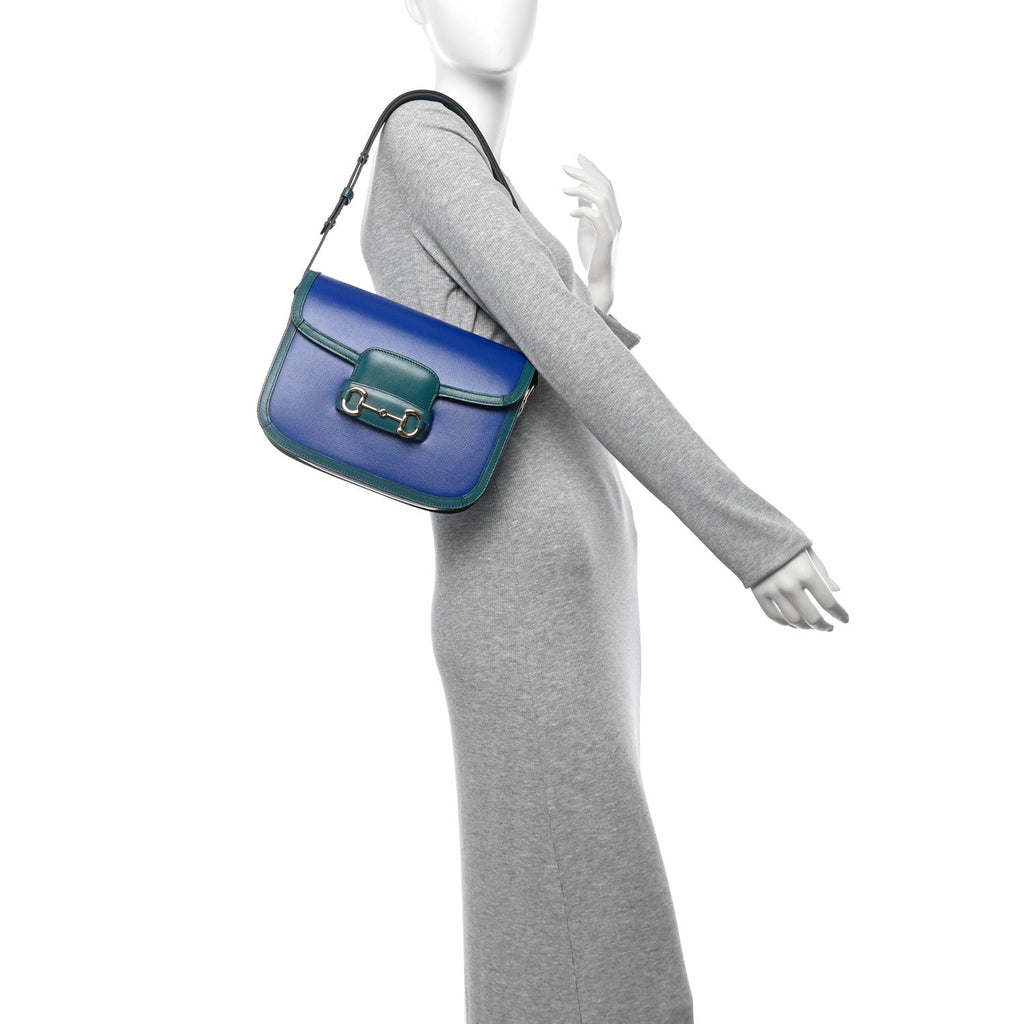 Azalea Calfskin Horsebit 1955 Shoulder Bag Blue Green