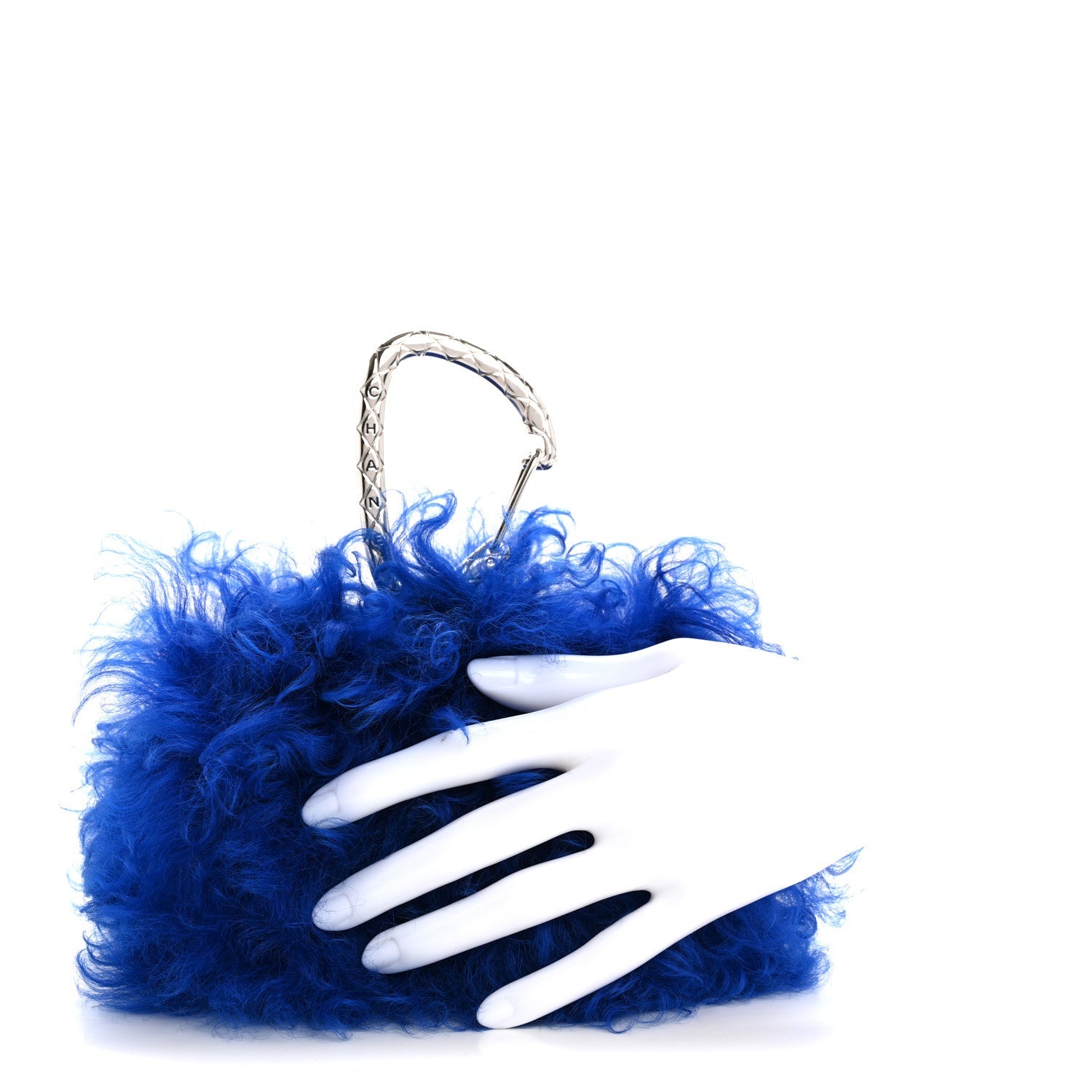 Shearling Lambskin CC Hook  Holder Blue