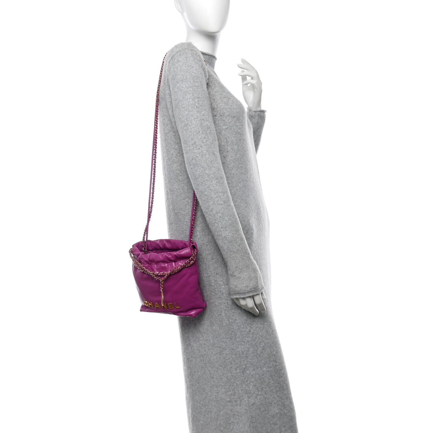 Shiny Calfskin Quilted Mini Chanel 22 Purple
