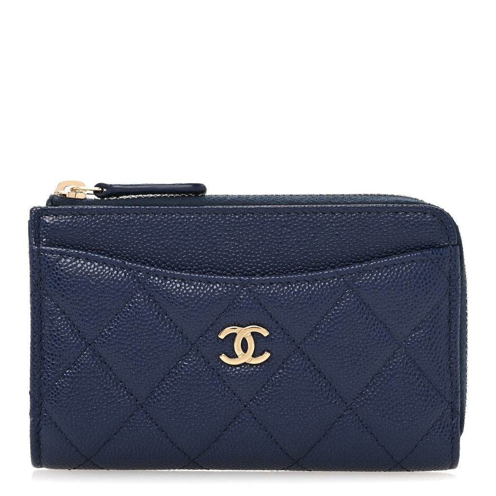 Caviar Quilted CC Zip Around  Holder Navy