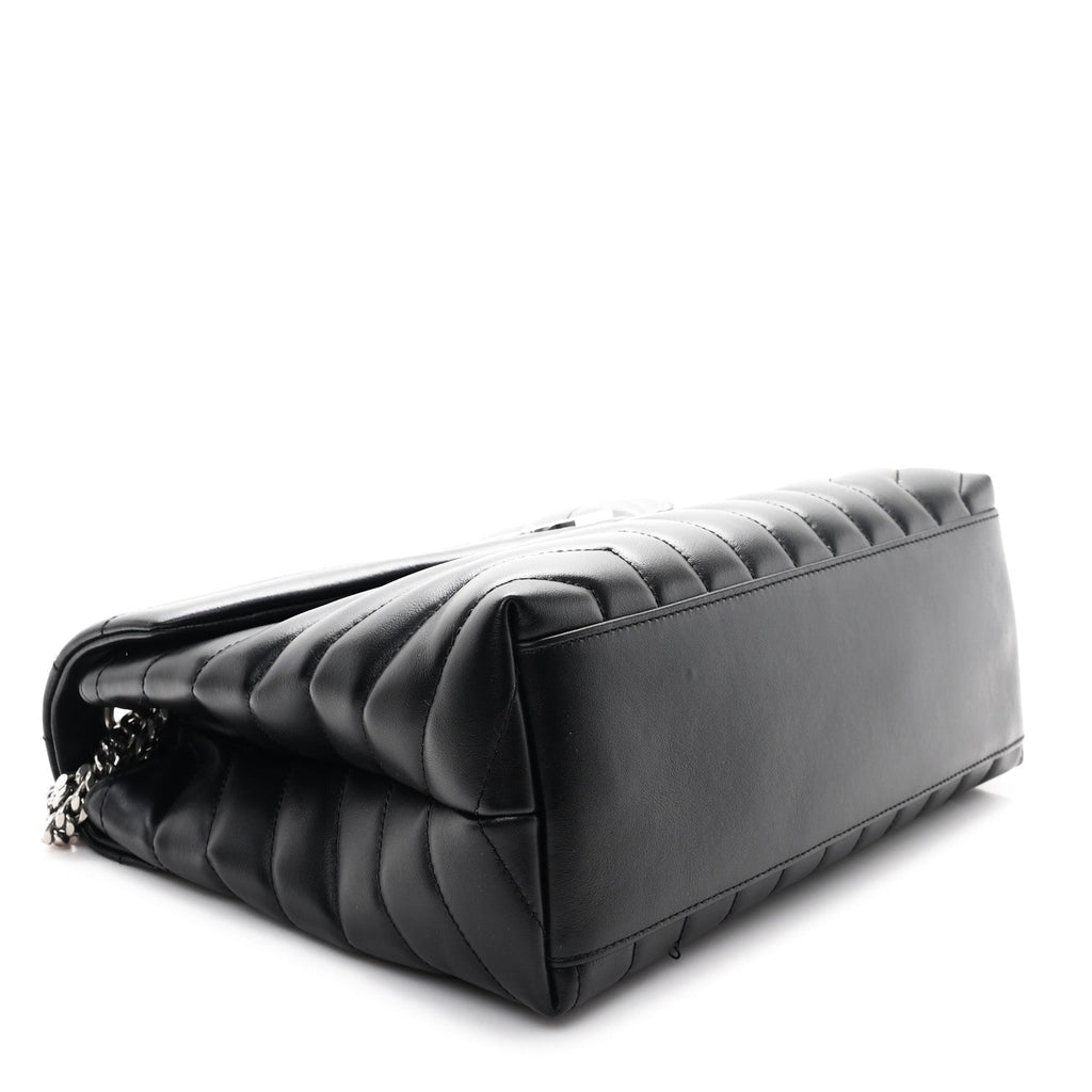 Calfskin Y Quilted Monogram Medium Loulou Chain Satchel Black
