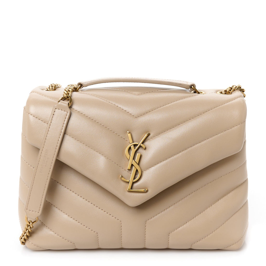 Calfskin Y Quilted Monogram Small Loulou Chain Satchel Dark Beige