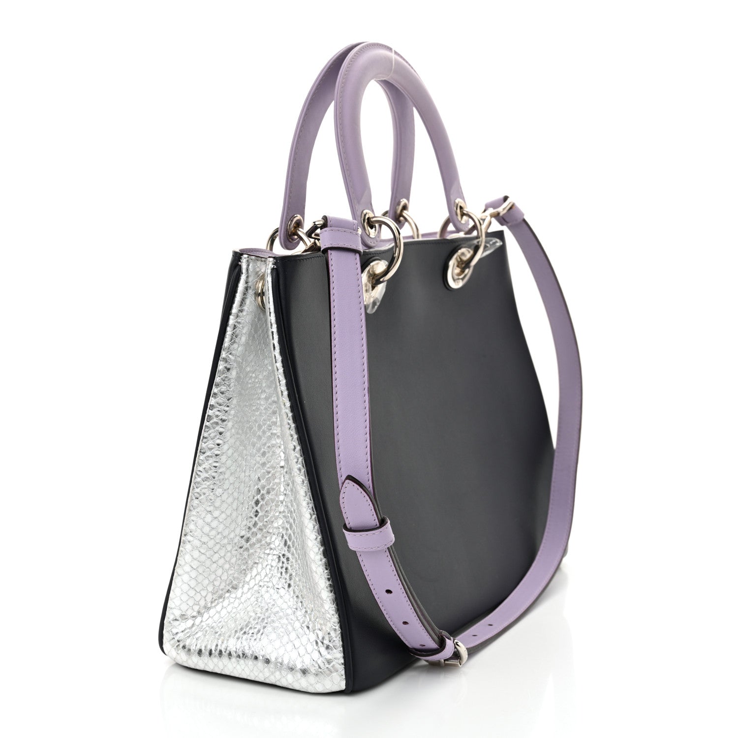 Calfskin Snakeskin Medium Diorissimo Tote Navy Purple Silver