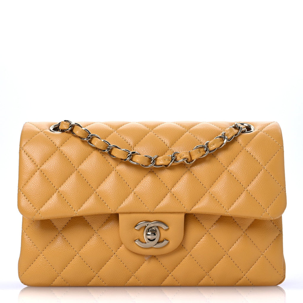 Caviar Quilted Small Double Flap Yellow