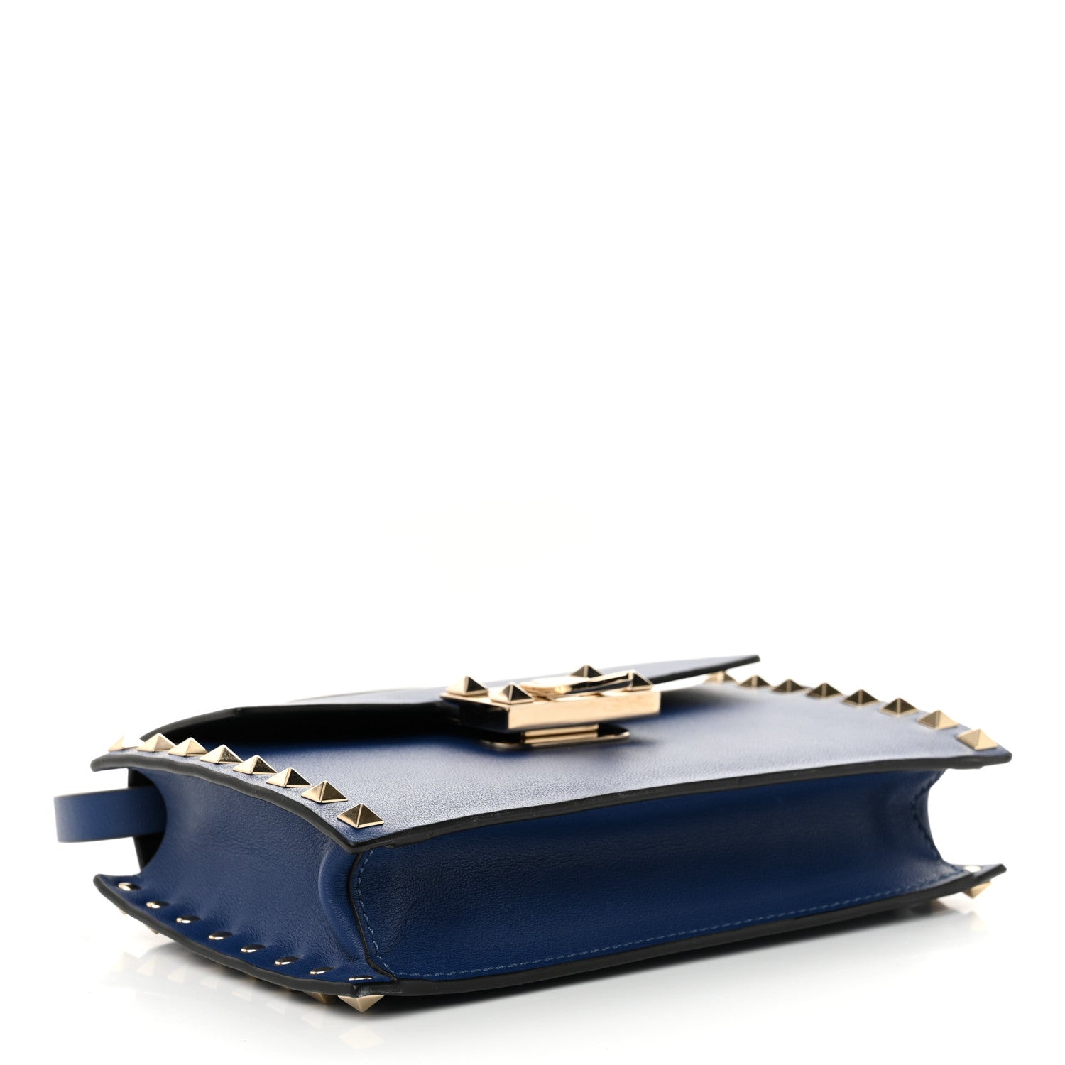 Calfskin Small Rockstud Overlay Flap Shoulder Bag Blue Delft