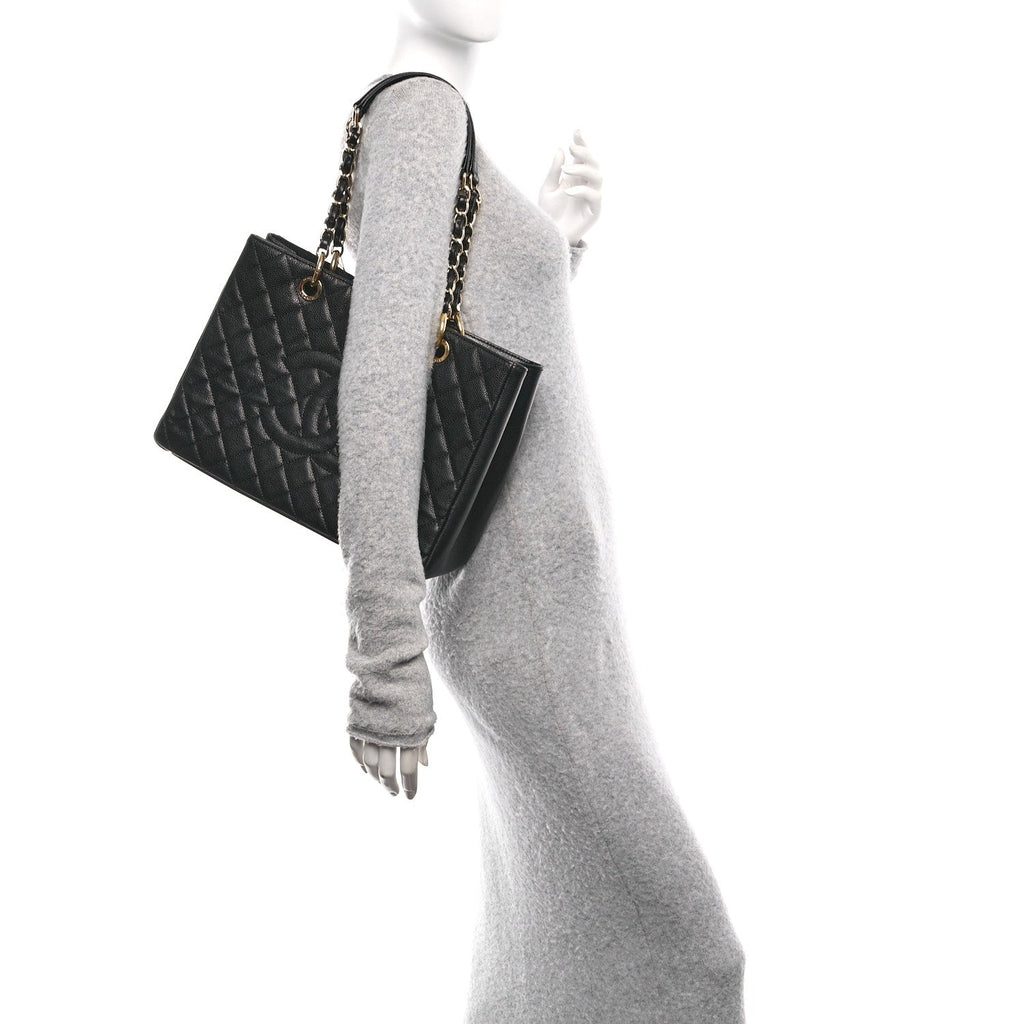 Caviar Quilted Grand Shopping Tote GST Black