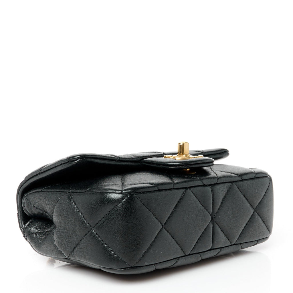 Lambskin Pearl Quilted Mini Flap Black