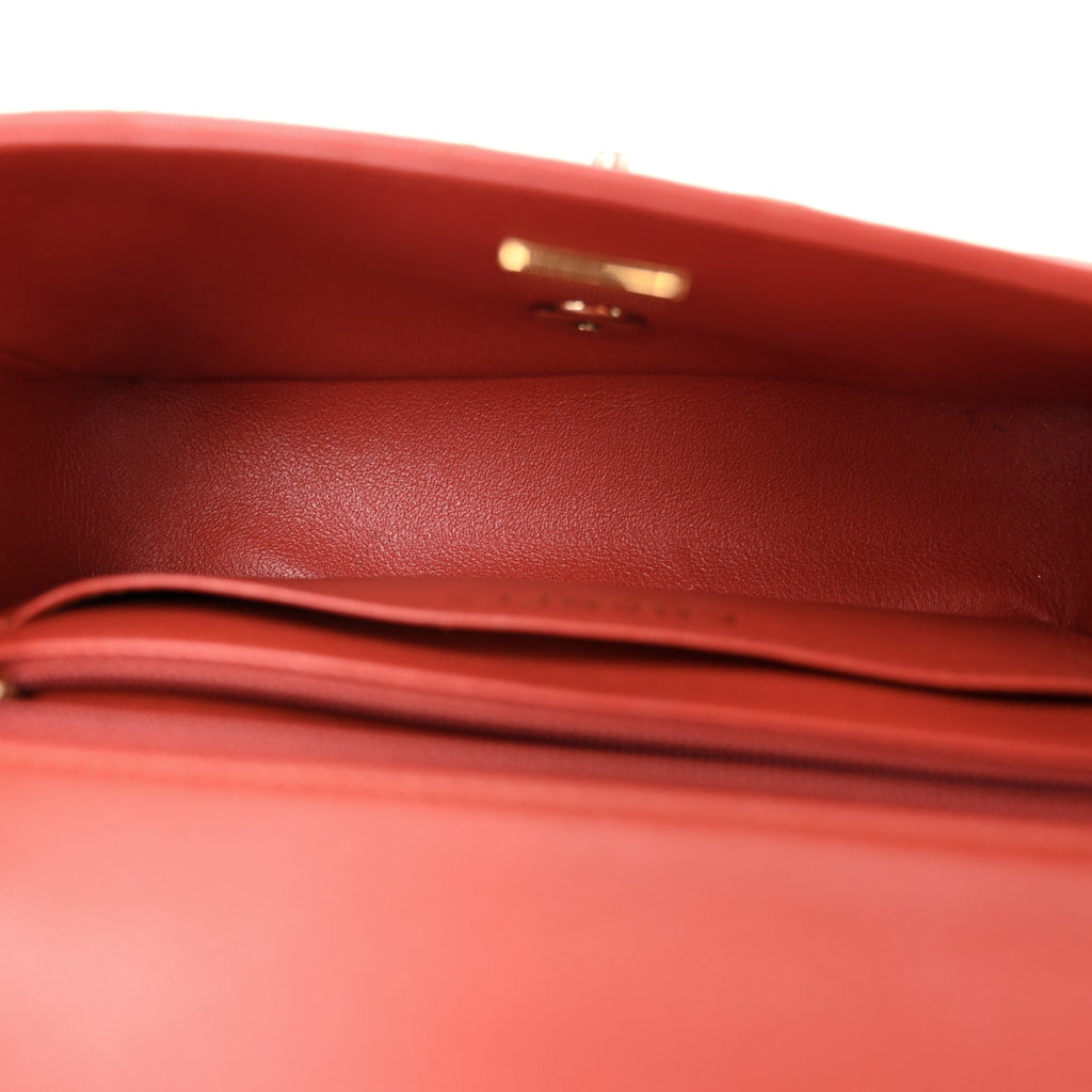 Lambskin Quilted Mini Rectangular Flap Brown