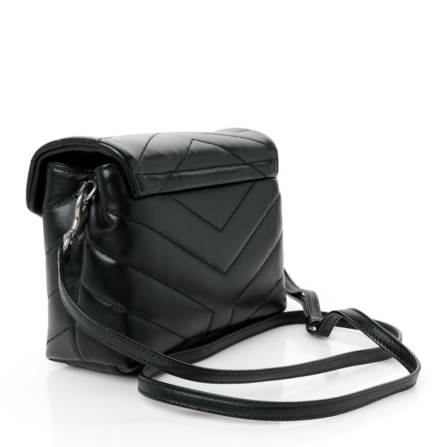 Calfskin Y Quilted Monogram Toy Loulou Crossbody Bag Black