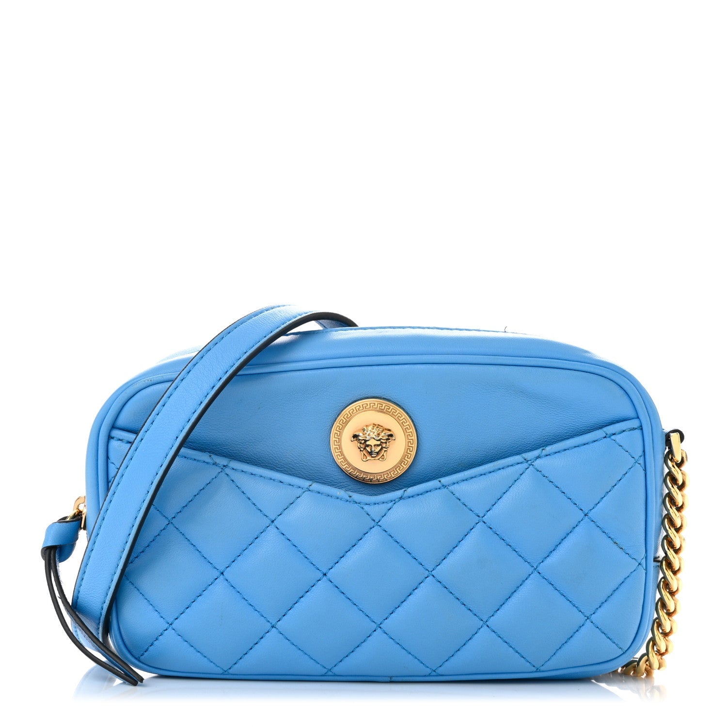 Nappa Quilted Medusa Camera Bag Blue