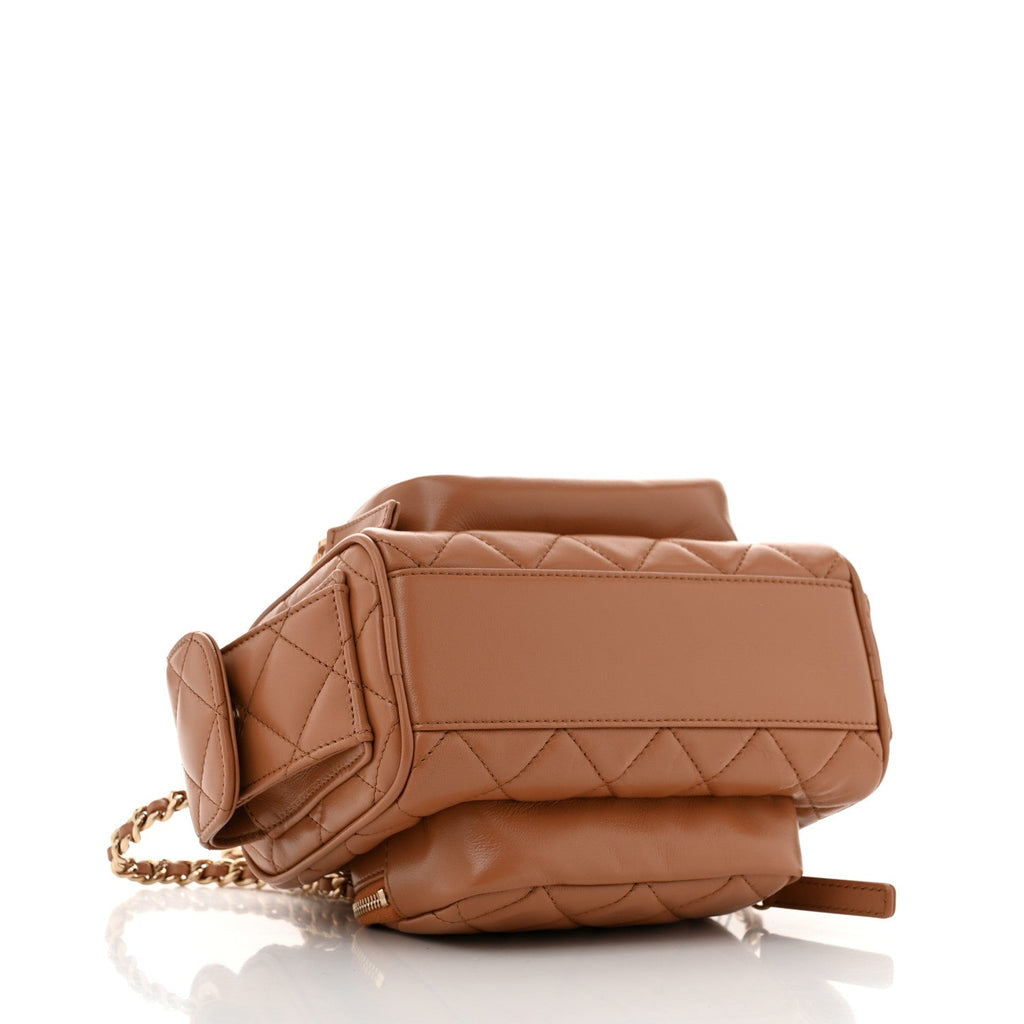Shiny Crumpled Lambskin Quilted Small Preppy Pocket Camera Case Brown