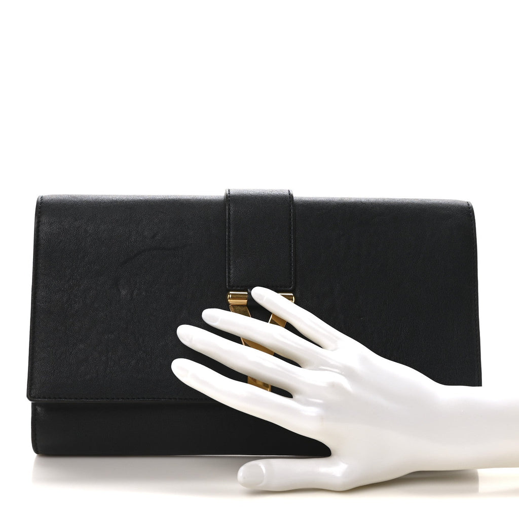 Textured Calfskin Classic Y Ligne Clutch Navy Blue