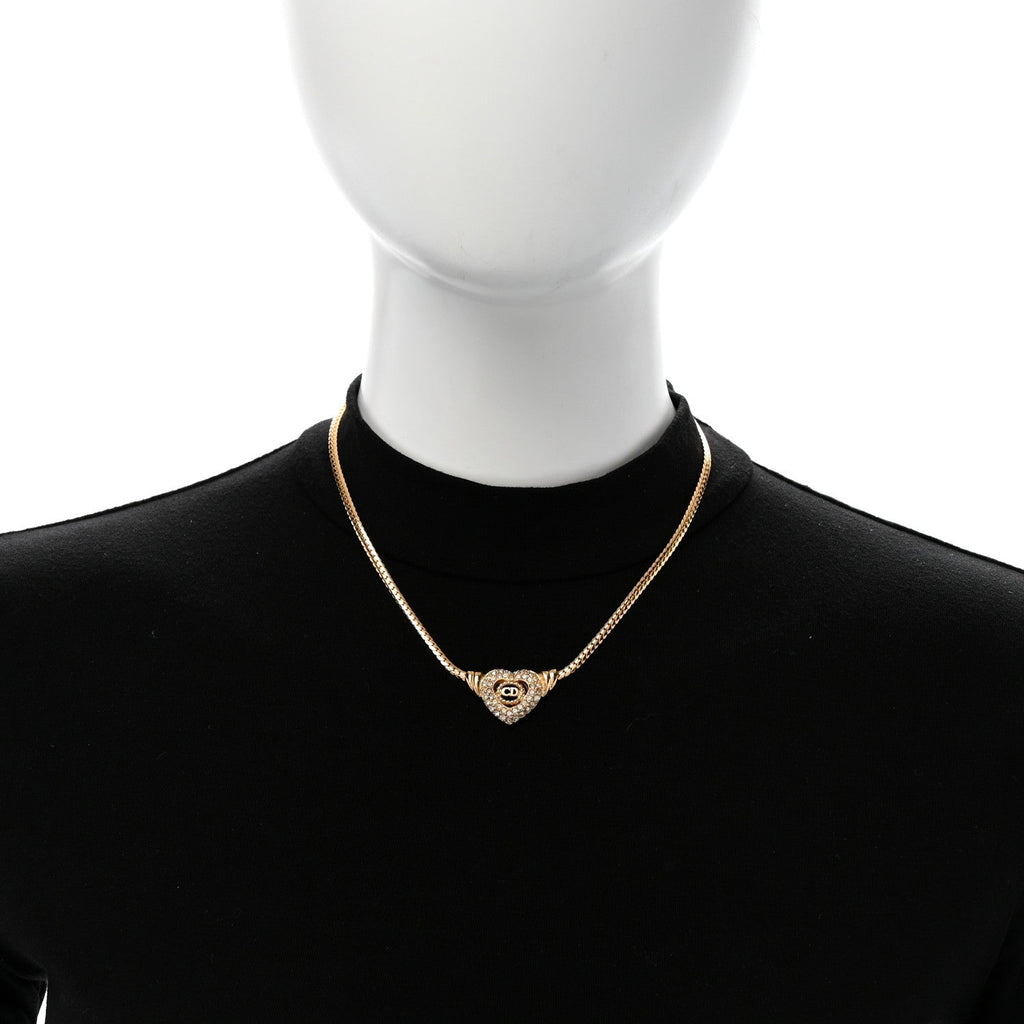 Metal Crystal Logo Heart Necklace Gold