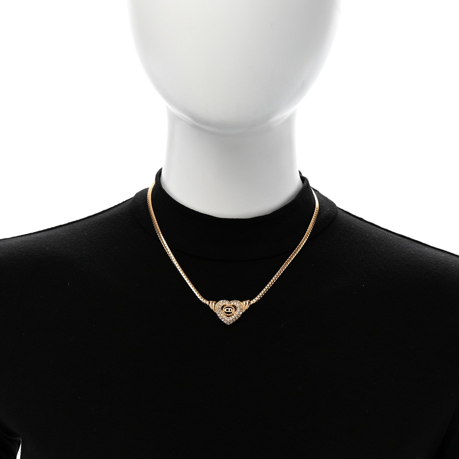 Metal Crystal Logo Heart Necklace Gold
