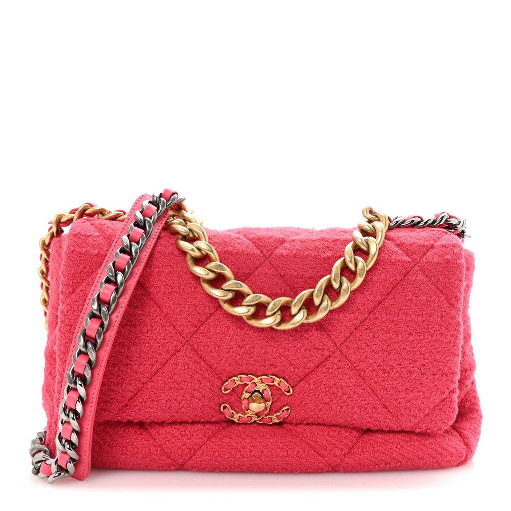 Tweed Quilted Large Chanel 19 Flap Pink