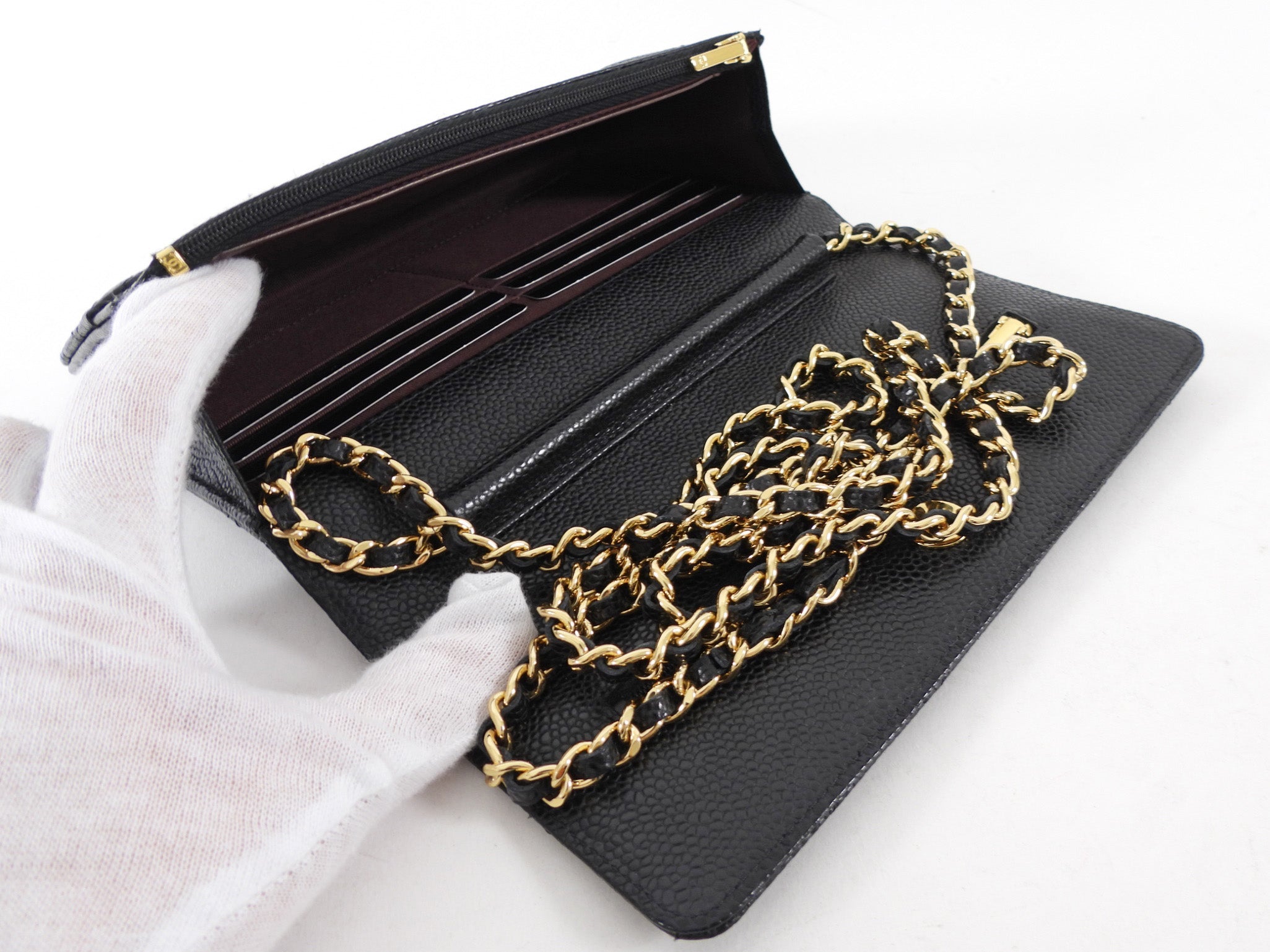 Chanel Black Caviar Leather Classic Wallet on Chain WOC GHW