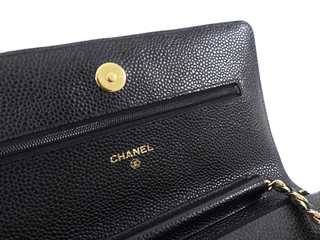 Chanel Black Caviar Leather Classic Wallet on Chain WOC GHW