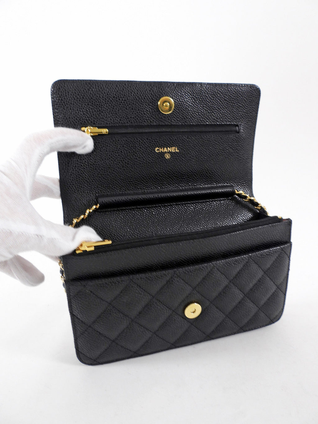 Chanel Black Caviar Leather Classic Wallet on Chain WOC GHW