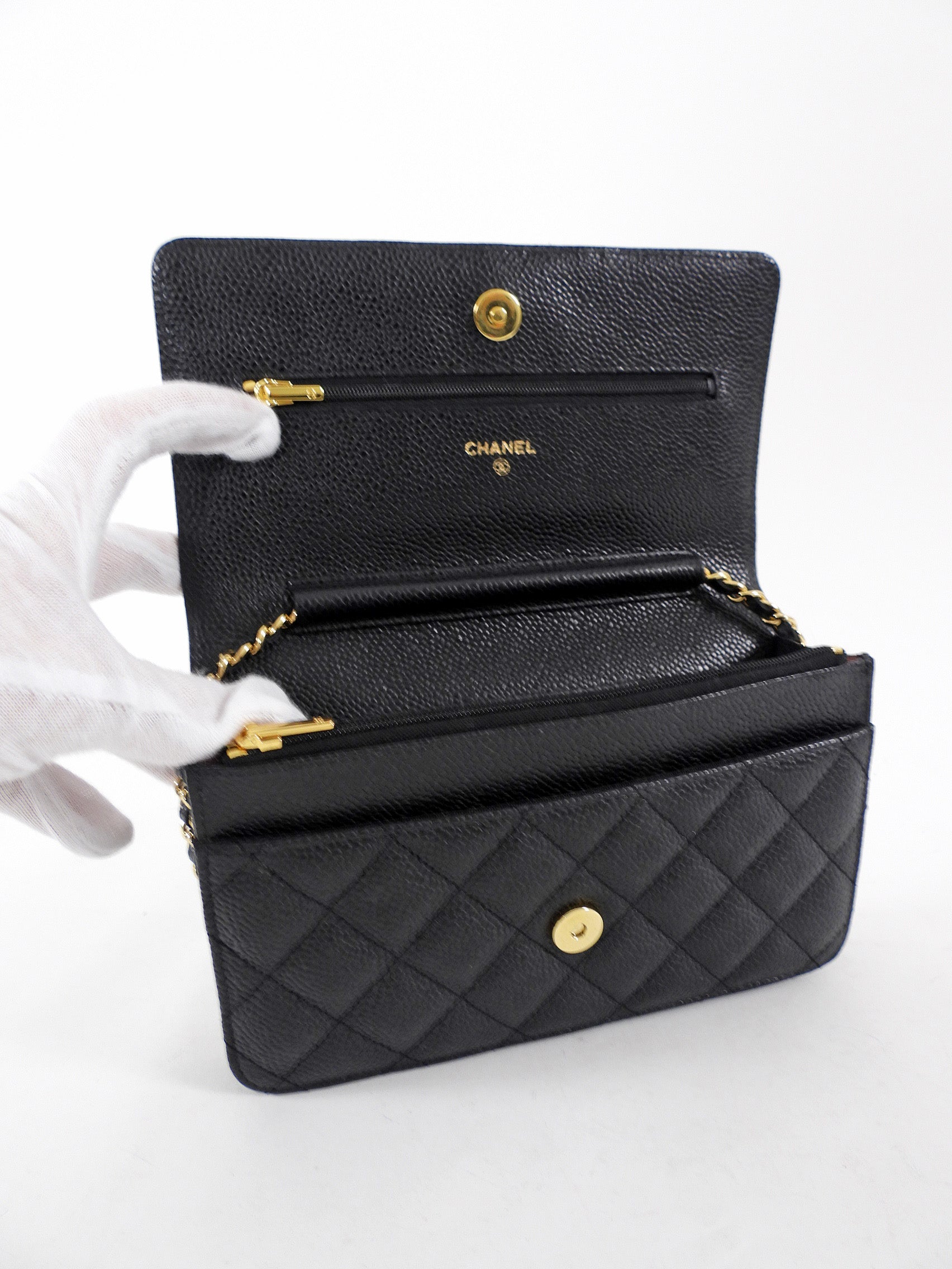 Chanel Black Caviar Leather Classic Wallet on Chain WOC GHW