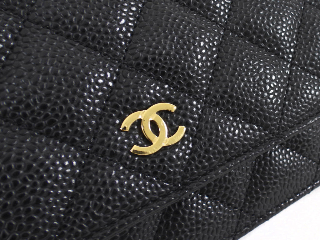 Chanel Black Caviar Leather Classic Wallet on Chain WOC GHW