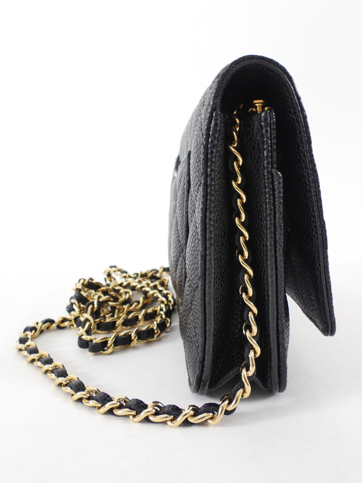 Chanel Black Caviar Leather Classic Wallet on Chain WOC GHW