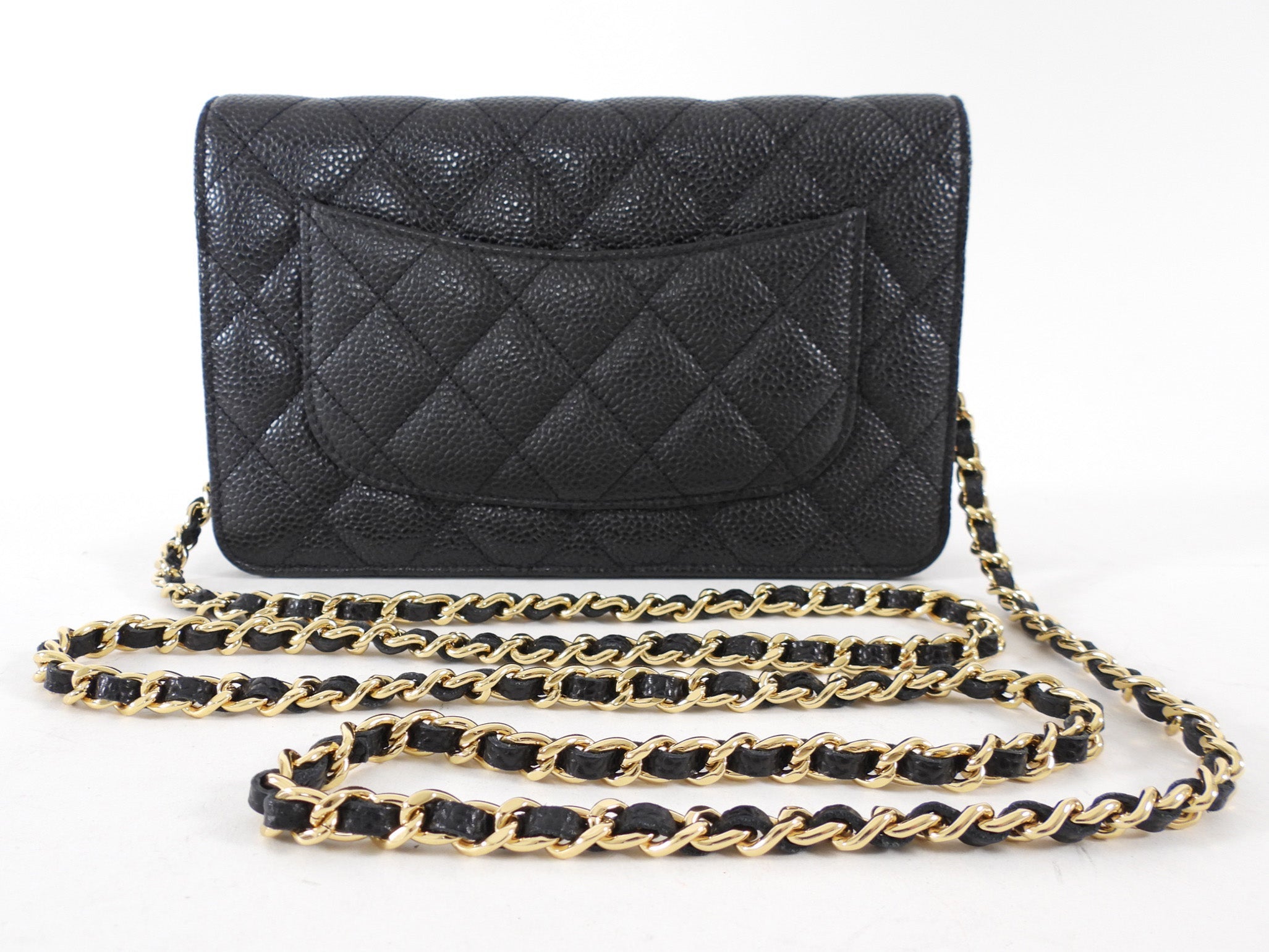 Chanel Black Caviar Leather Classic Wallet on Chain WOC GHW