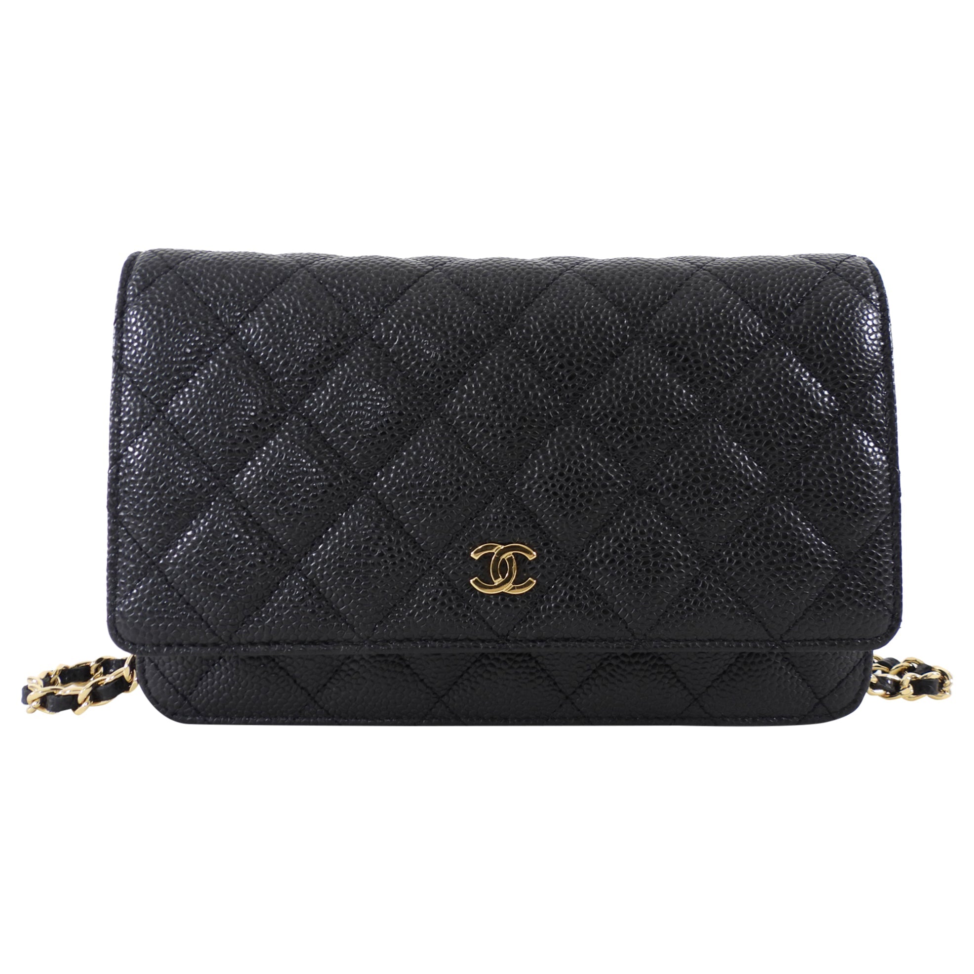 Chanel Black Caviar Leather Classic Wallet on Chain WOC GHW