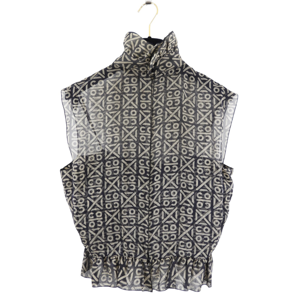 Chanel 00A Sheer Silk Chiffon Coco Logo Ruffle Neck Sleeveless Blouse - FR38 (4/6)