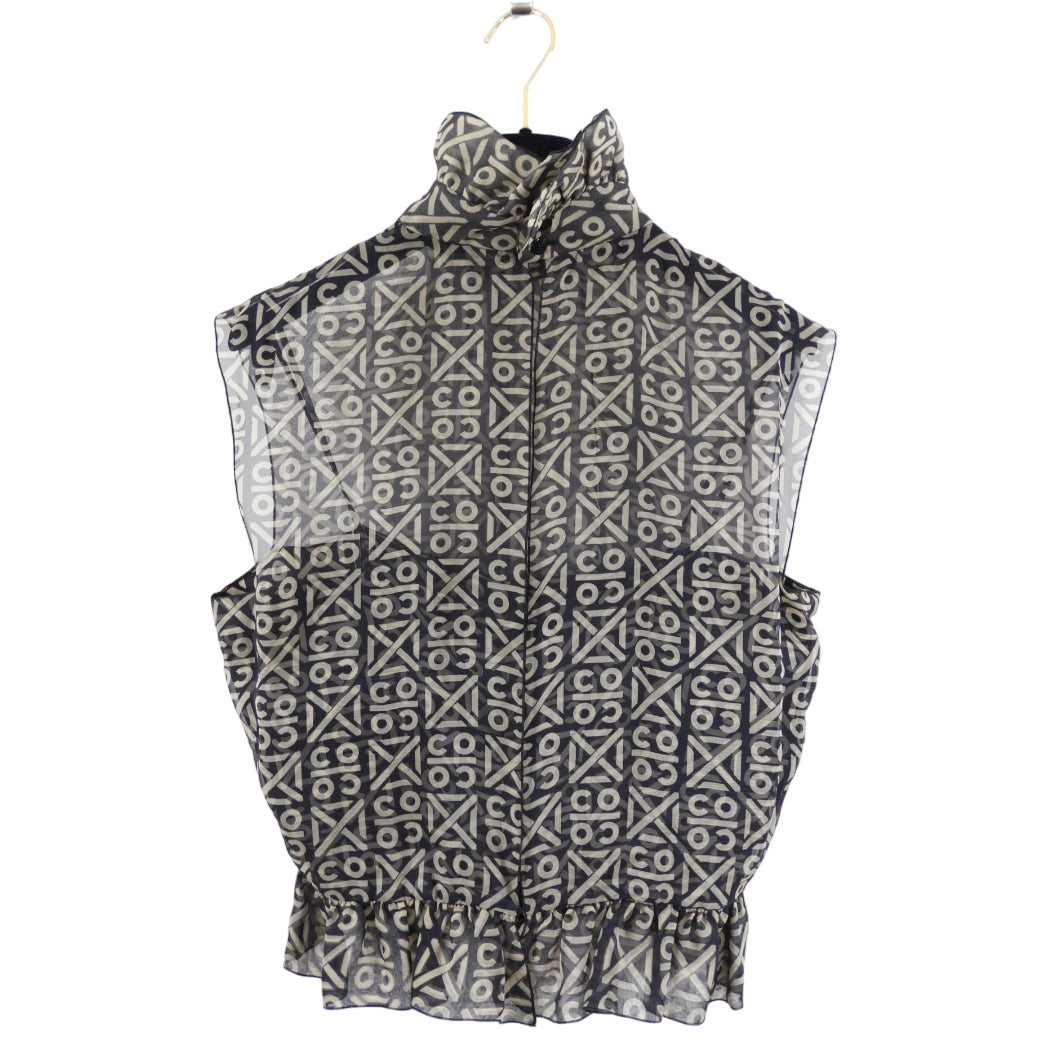 Chanel 00A Sheer Silk Chiffon Coco Logo Ruffle Neck Sleeveless Blouse - FR38 (4/6)