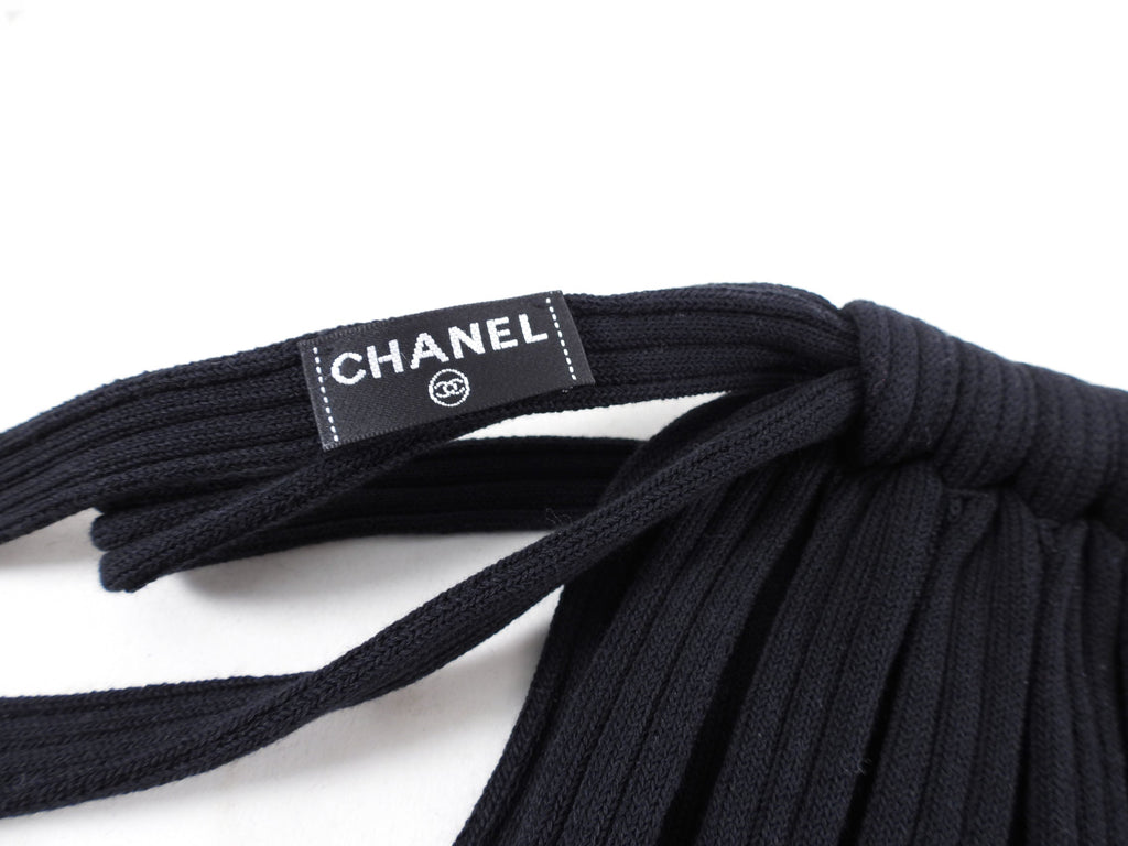 Chanel 09P Black Off Shoulder Rib Tube Dress with Removable Sleeves - FR36