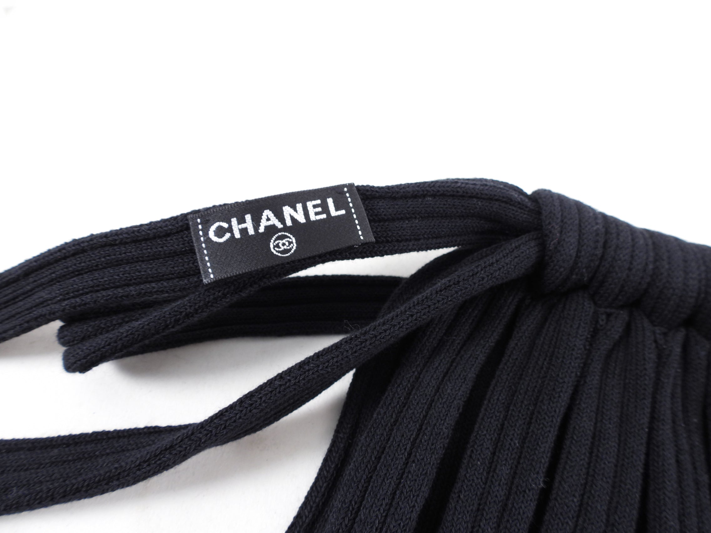 Chanel 09P Black Off Shoulder Rib Tube Dress with Removable Sleeves - FR36