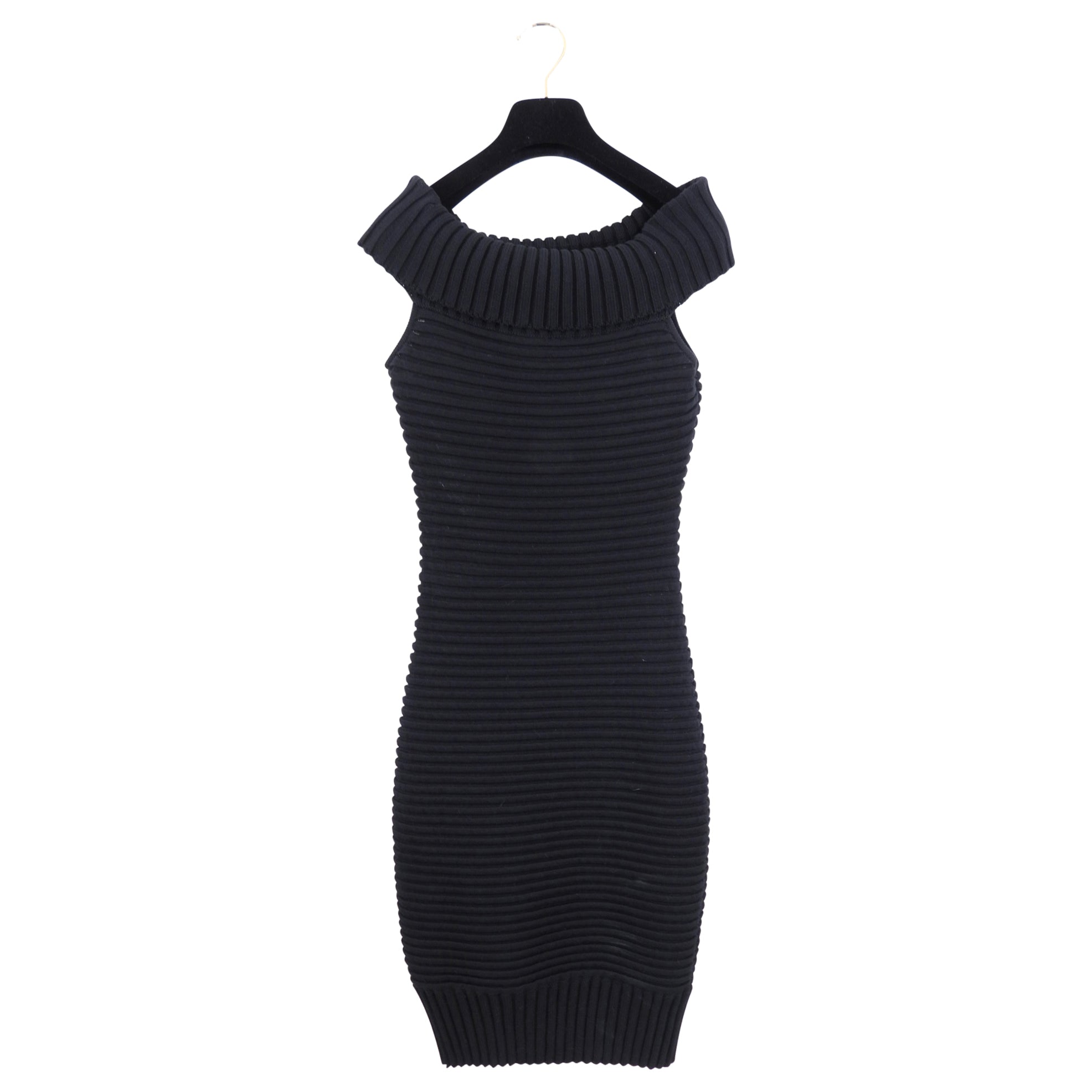 Chanel 09P Black Off Shoulder Rib Tube Dress with Removable Sleeves - FR36