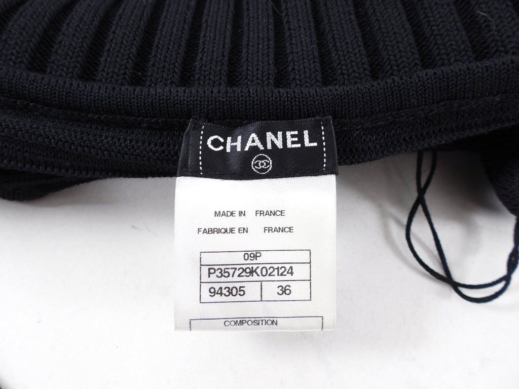Chanel 09P Black Off Shoulder Rib Tube Dress with Removable Sleeves - FR36