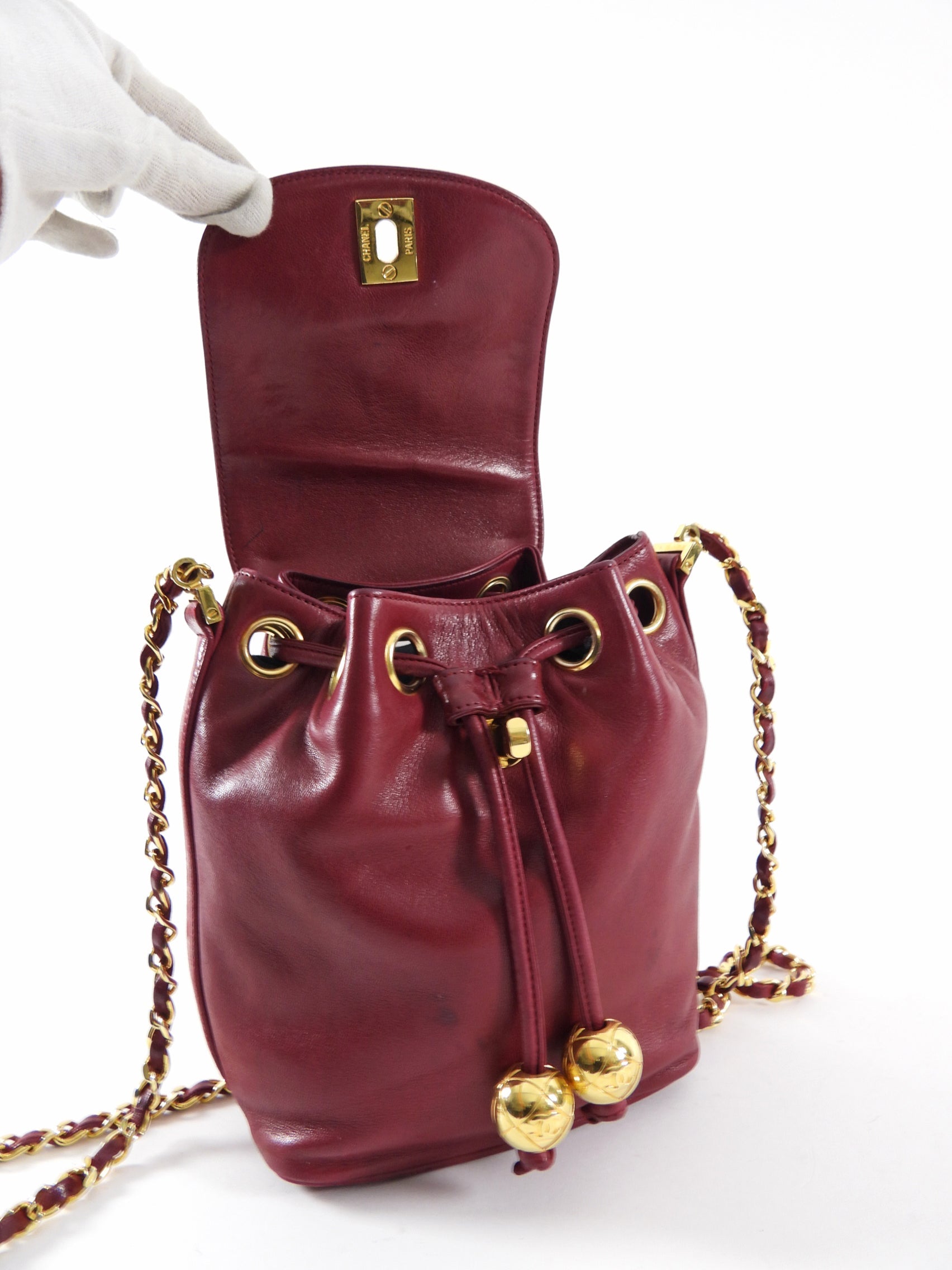 Chanel Vintage 1994-96 Red Lambskin Leather Drawstring Bucket Bag