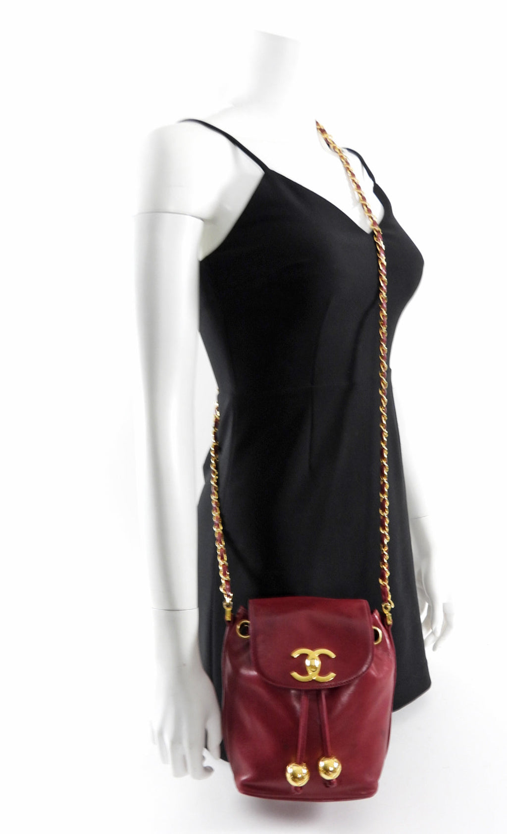 Chanel Vintage 1994-96 Red Lambskin Leather Drawstring Bucket Bag