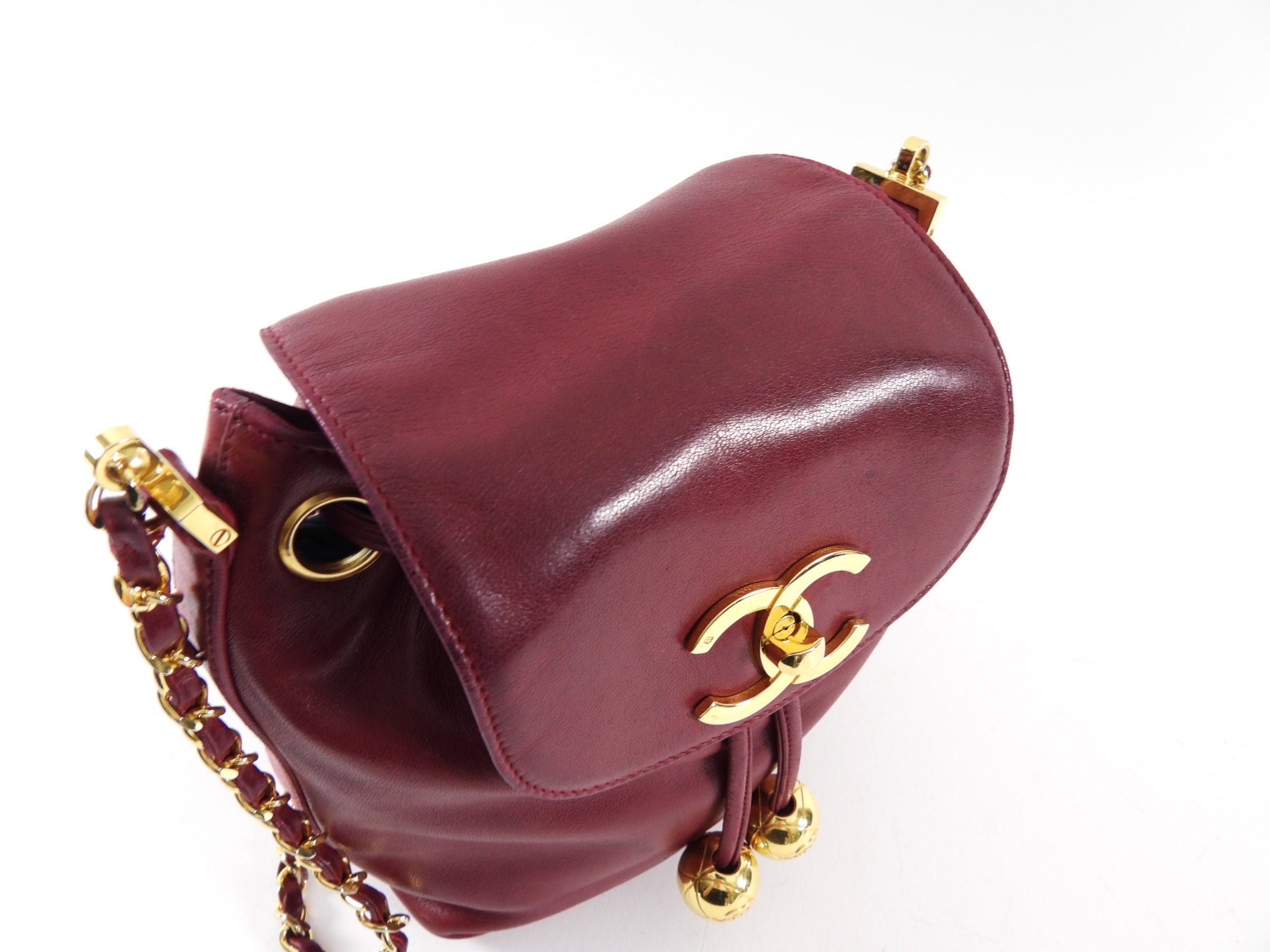 Chanel Vintage 1994-96 Red Lambskin Leather Drawstring Bucket Bag