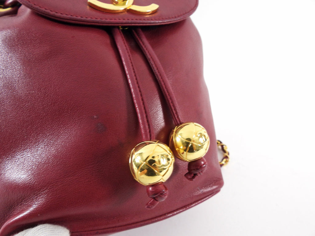 Chanel Vintage 1994-96 Red Lambskin Leather Drawstring Bucket Bag
