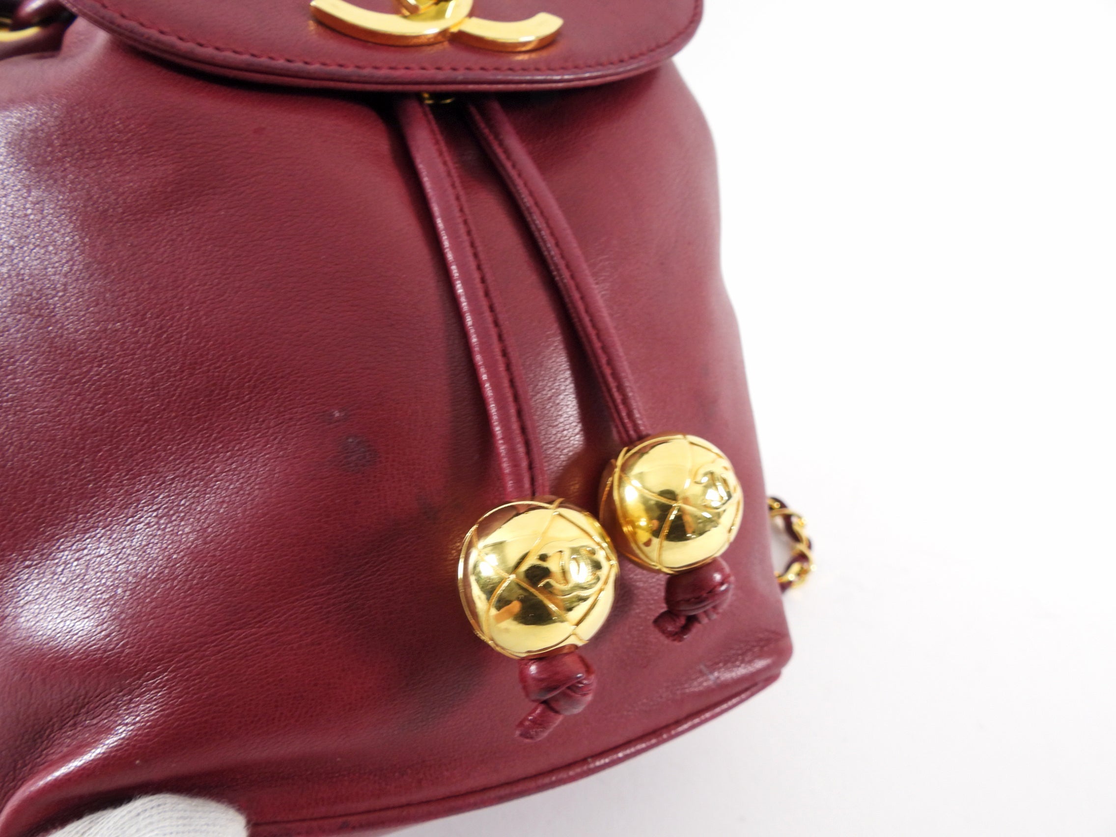 Chanel Vintage 1994-96 Red Lambskin Leather Drawstring Bucket Bag