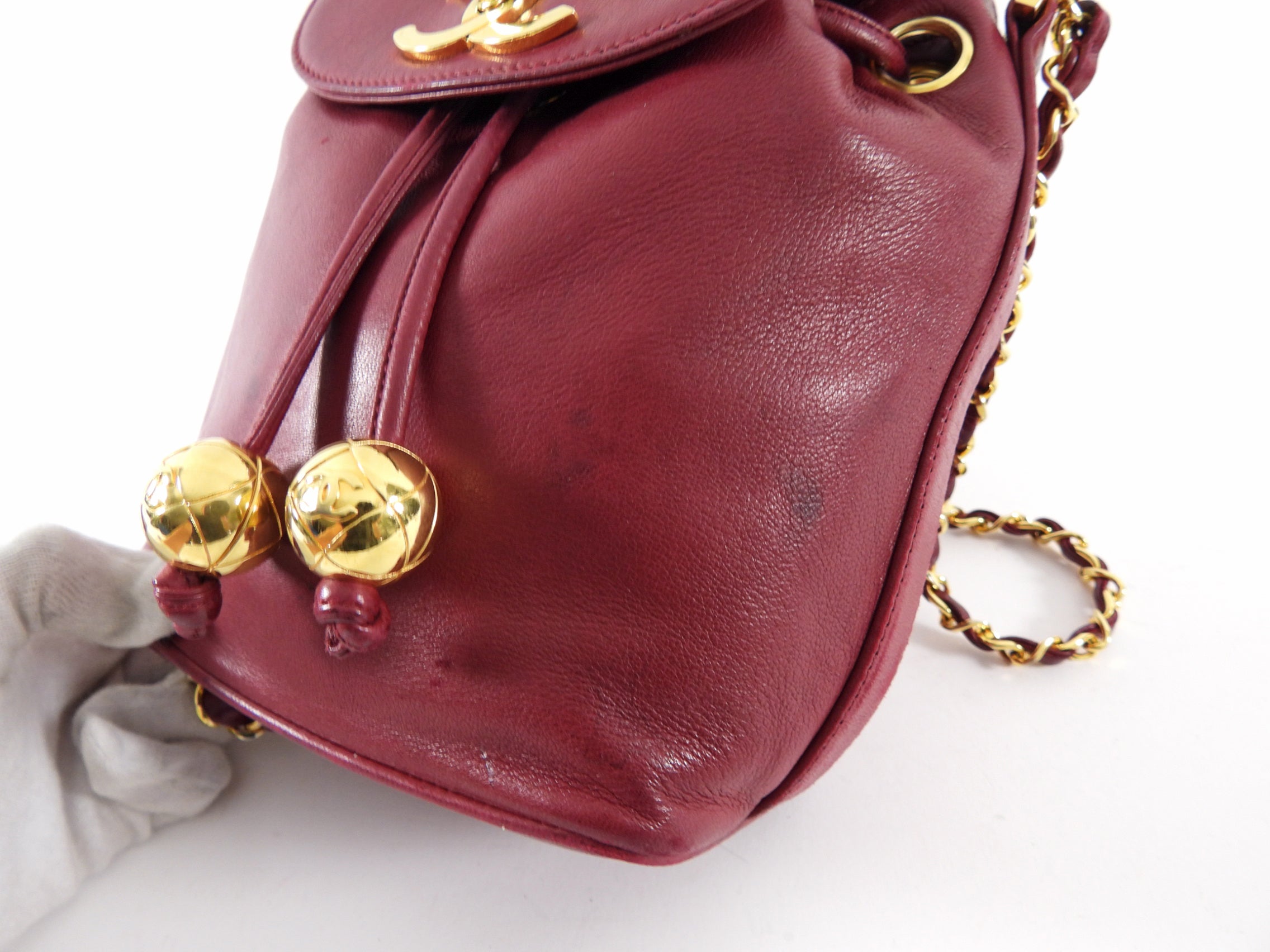 Chanel Vintage 1994-96 Red Lambskin Leather Drawstring Bucket Bag