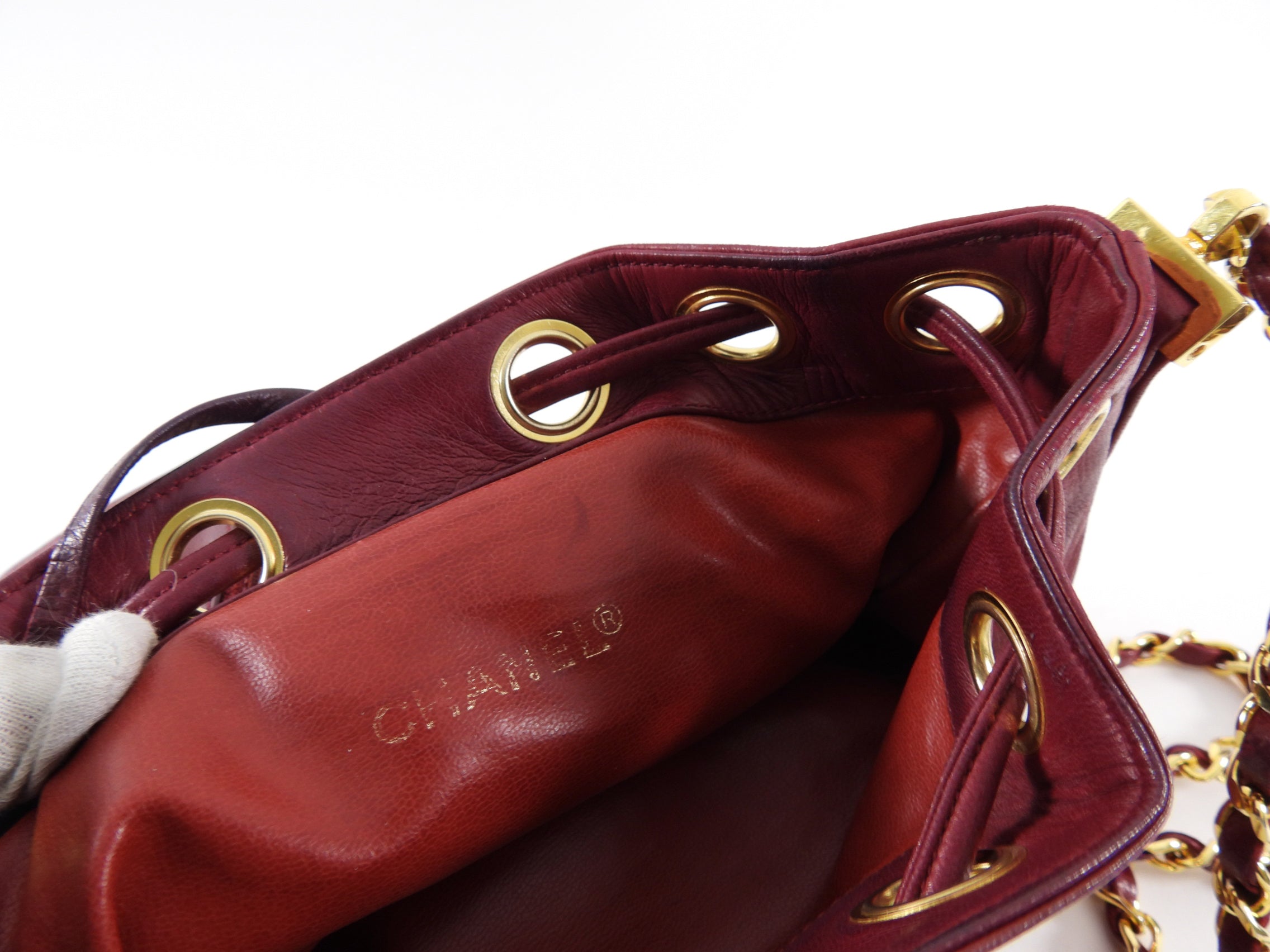 Chanel Vintage 1994-96 Red Lambskin Leather Drawstring Bucket Bag