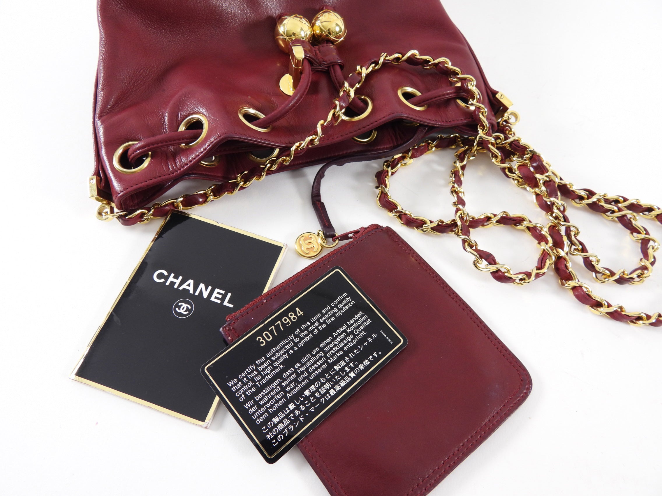 Chanel Vintage 1994-96 Red Lambskin Leather Drawstring Bucket Bag