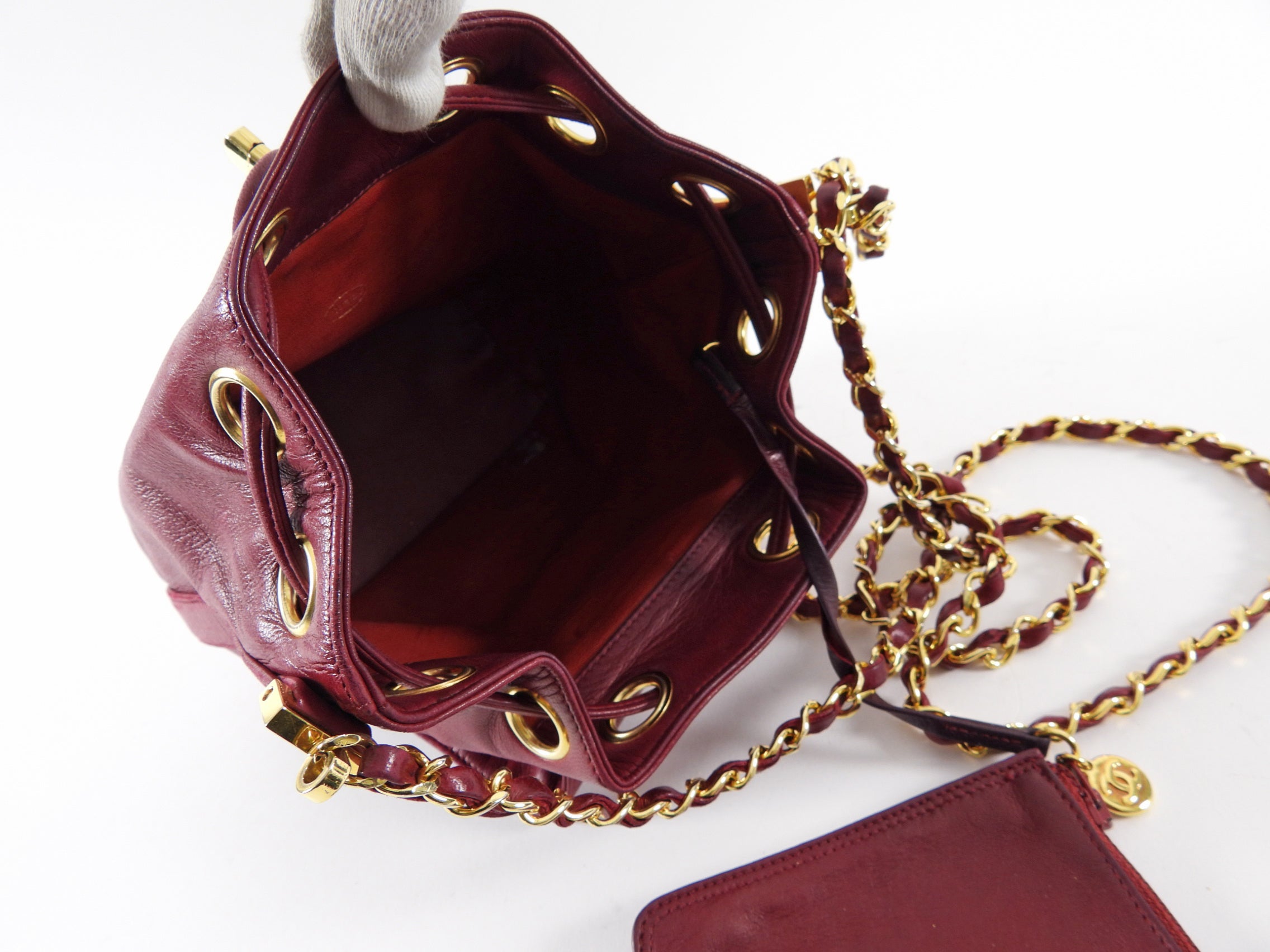 Chanel Vintage 1994-96 Red Lambskin Leather Drawstring Bucket Bag