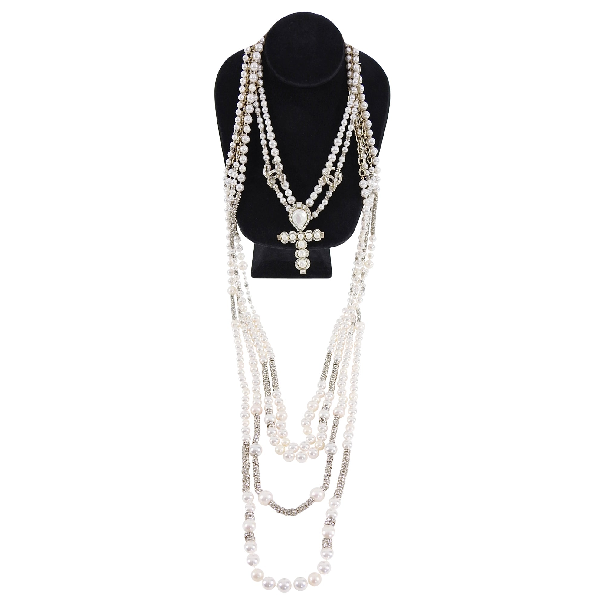 Chanel Pre-Fall 2019 Pearl and Strass Multi-Strand Statement Necklace