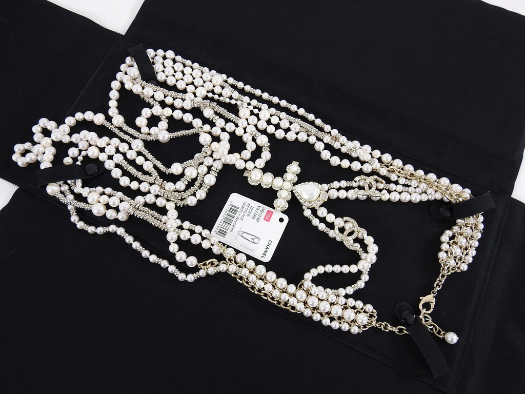 Chanel Pre-Fall 2019 Pearl and Strass Multi-Strand Statement Necklace