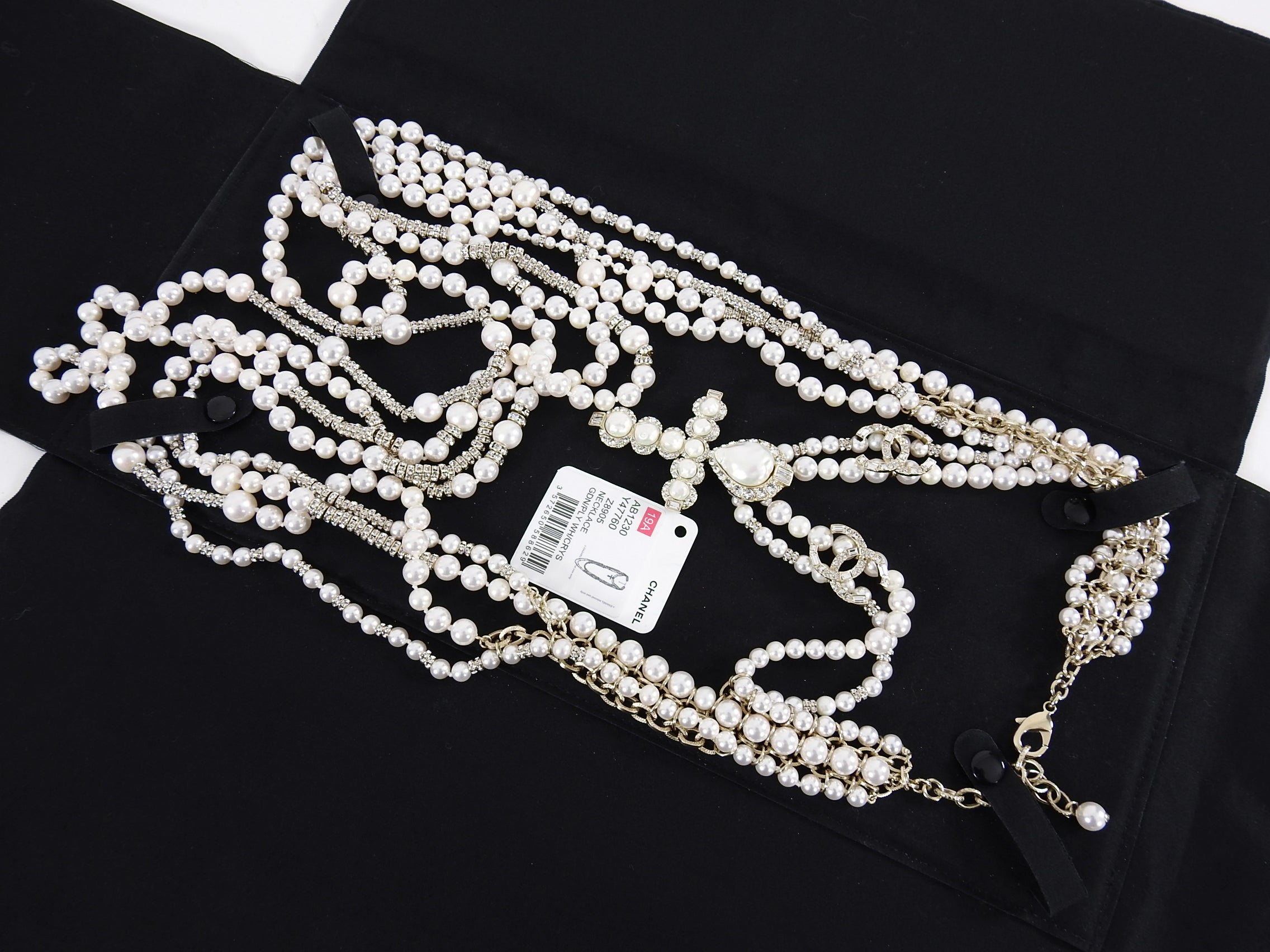 Chanel Pre-Fall 2019 Pearl and Strass Multi-Strand Statement Necklace